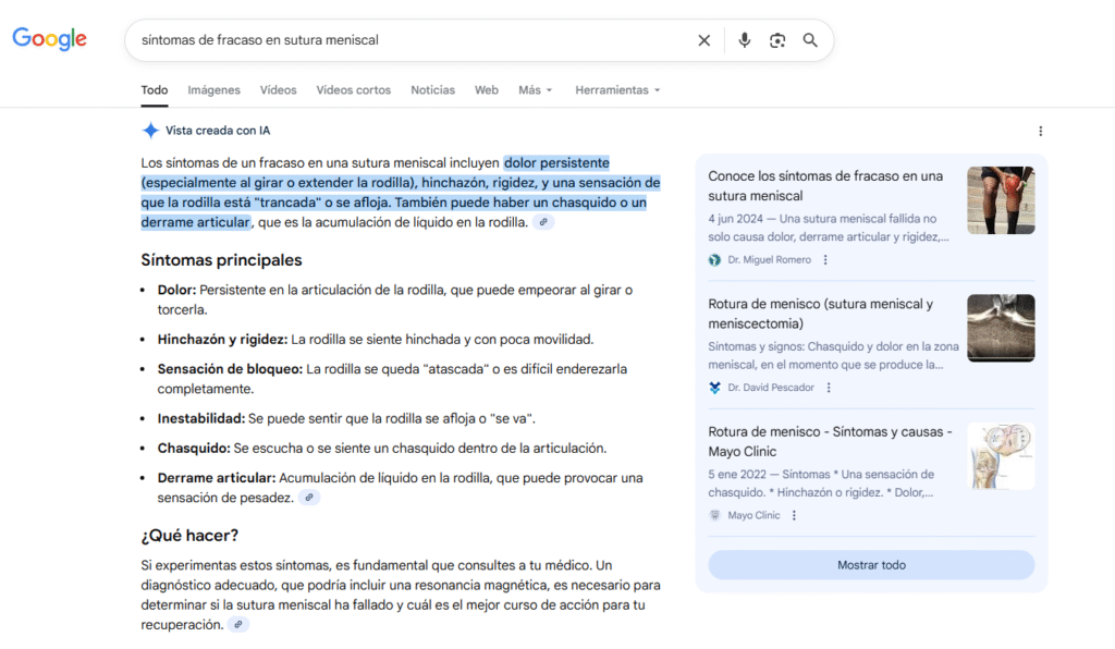 Ejemplo de cliente: profesional de la salud que sale en las IA overviews